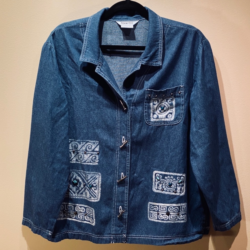 🌟4xHP🌟Embellished Denim Shirt With Boho Vibe 14P - Picture 1 of 8